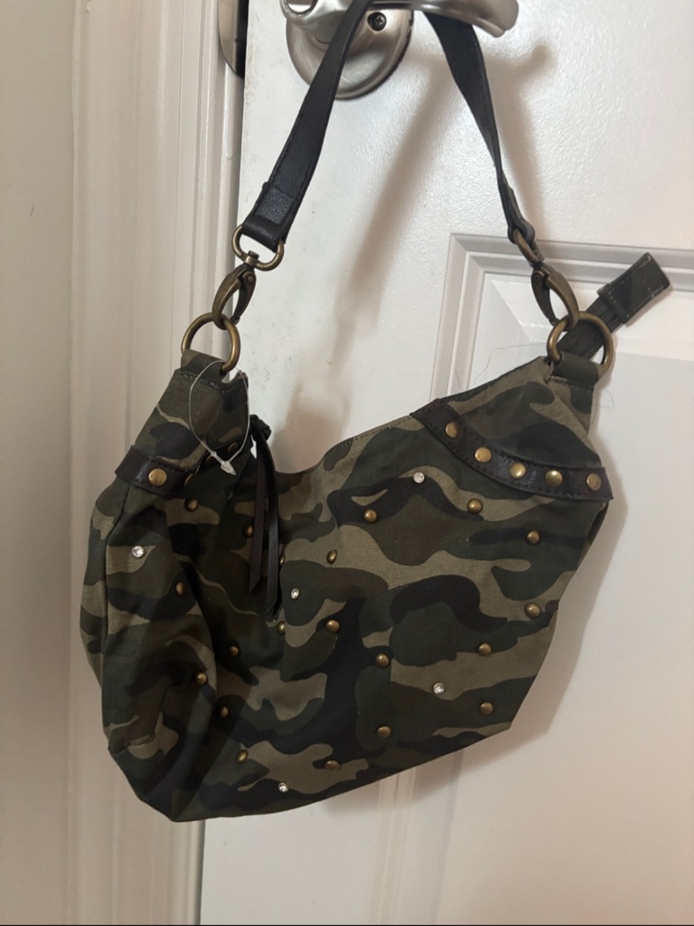 Y2K Camouflage Studded Hobo Bag - Olive Green
